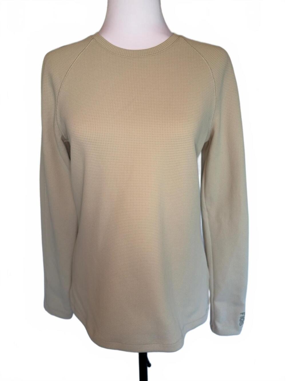 FIGS Waffle Long Sleeve Underscrub M Beige Technical Collection Crewneck Travel